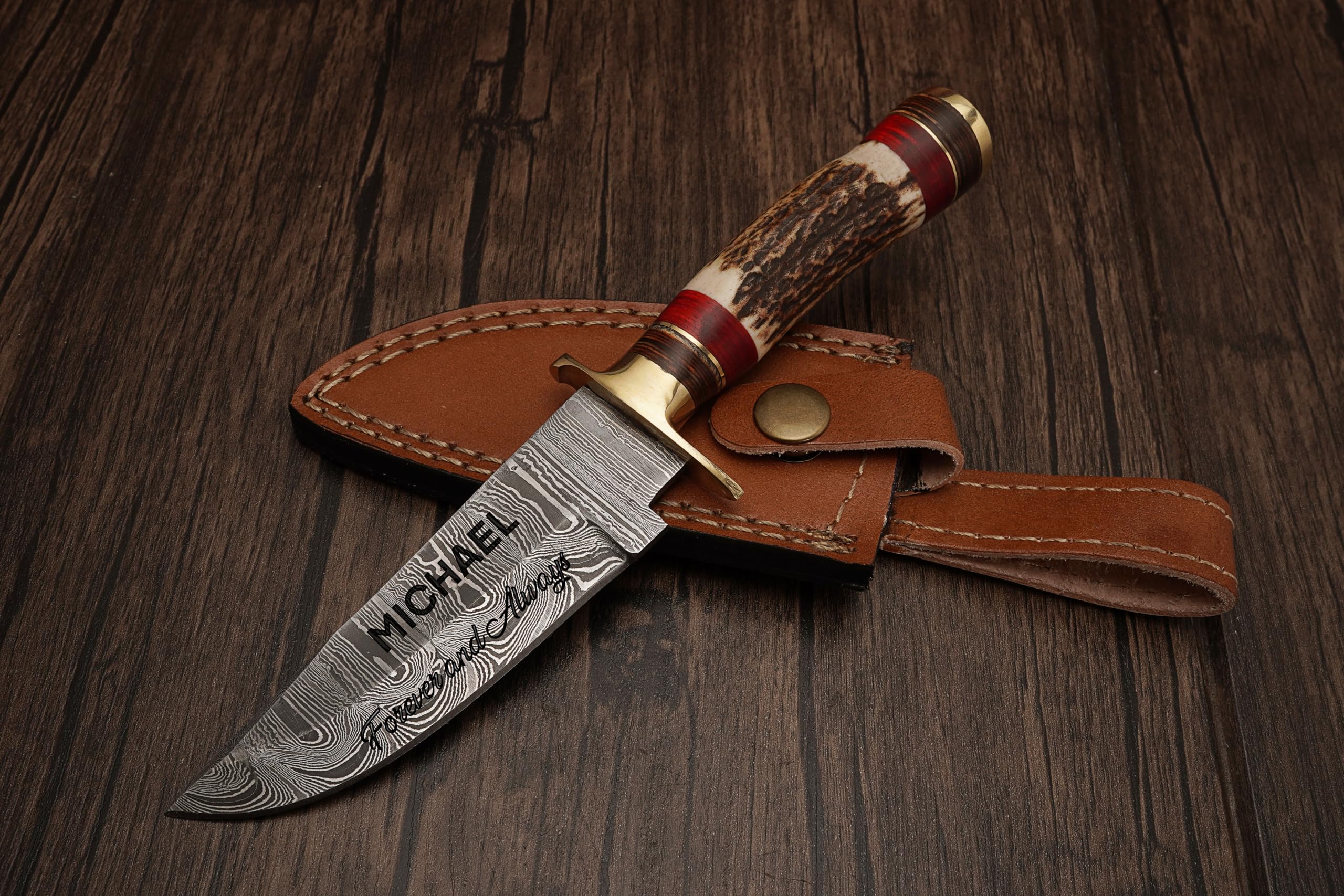 8 inch Handmade Personalized Damascus Knife set for Groomsmen gifts | Fixed blade knife for Survival, Camping, Bushcraft Ergonomic