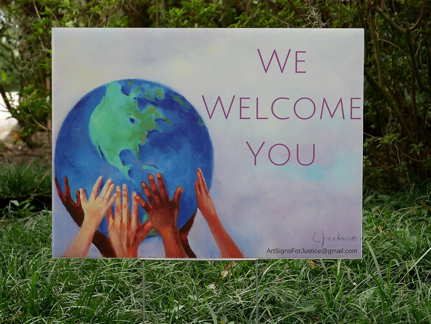 Equality Yard Sign | Welcome Immigrants, Refugees, and Neighbors | Corrugated Plastic Lawn Sign (Double-Sided 17x23 w/H-Stake)