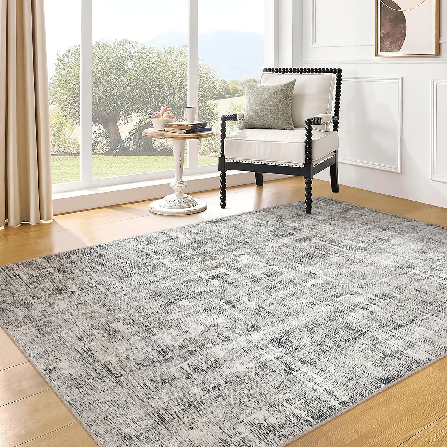 BEIMO Korte Stapel Woonkamer Vloerkleed 120x170cm, Slaapkamer Vloerkleden, Ingangstapijt Binnen, Antislip Wasbaar, Astratto Tapijten voor Keuken, Badkamer, Kantoor, Gevlekt Grijs