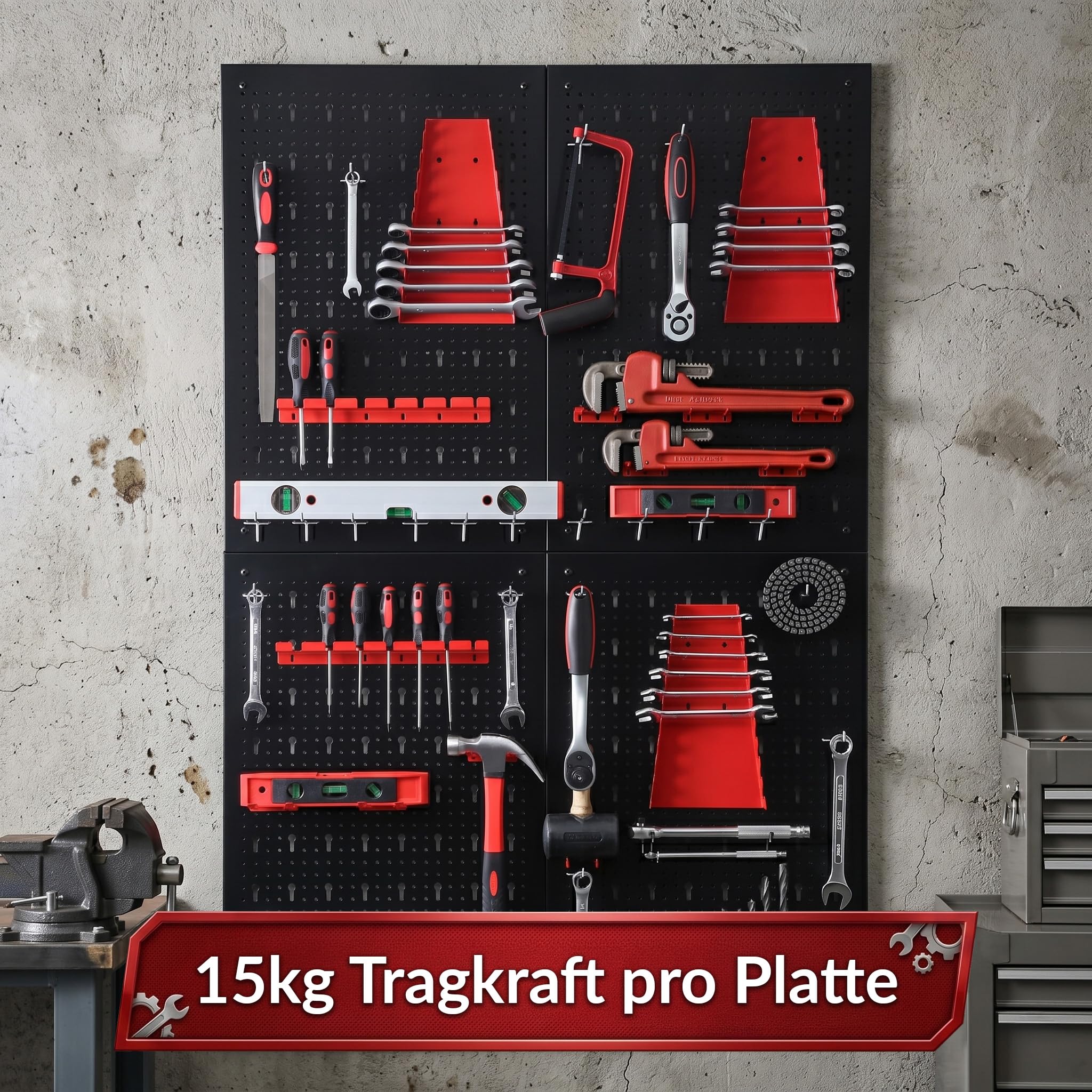 KARAT Werkzeug Lochwand aus Metall 160x60 cm Werkzeugwand Lochplatte - 4 Platten Set, für Werkbank, Garage, Werkstatteinrichtung