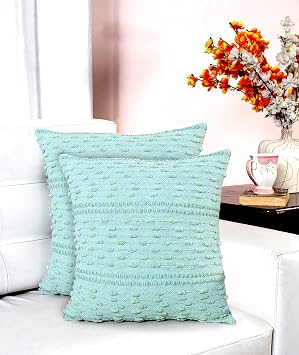 ACCENTHOME Boho Throw Pillow Cover 18x18 Inch 2 Pc Cotton Hand Woven Decorative Design Pillows for Farmhouse Couch Sofa Bedroom | Sage Tufted Pillow Covers | Home Decor Textured Hug Pillowcases