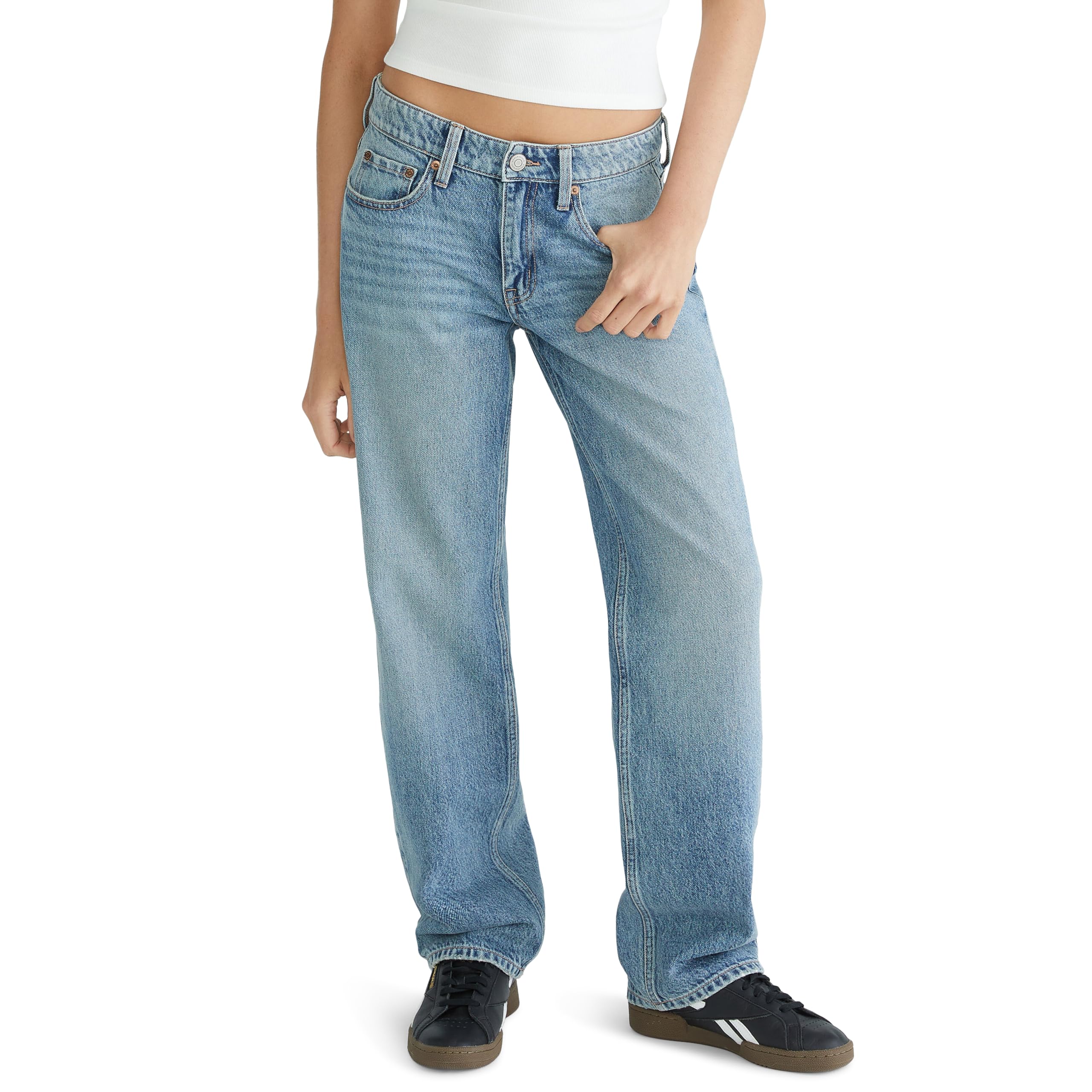 Aeropostale Women's Medium Wash1 Low-Rise Baggy Jean, 000