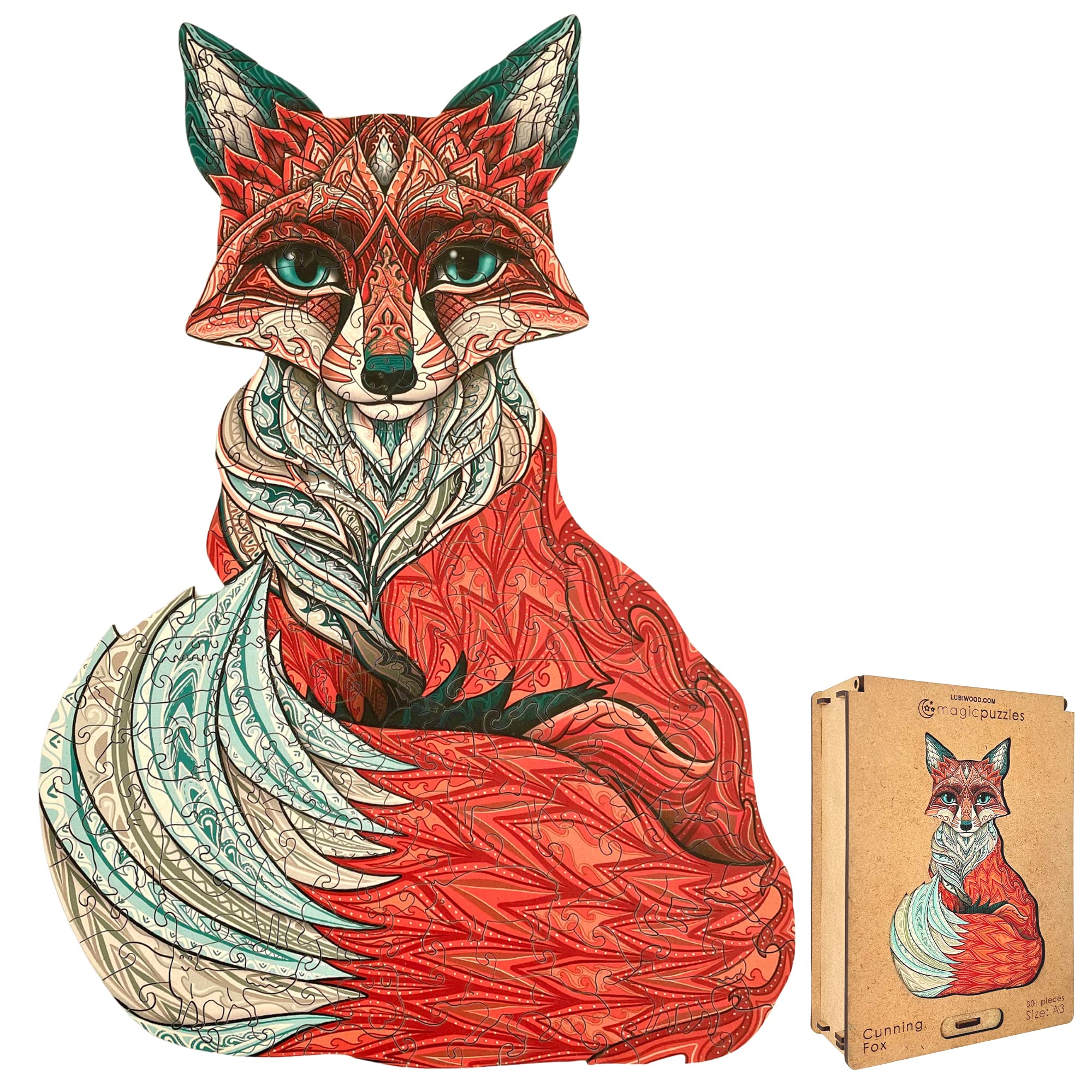 Lubiwood Cunning Fox (42x29 cm) Unique Shaped Animal Wood Puzzle - Enhances Creativity - Comes with Wood Gift Box โ image 1