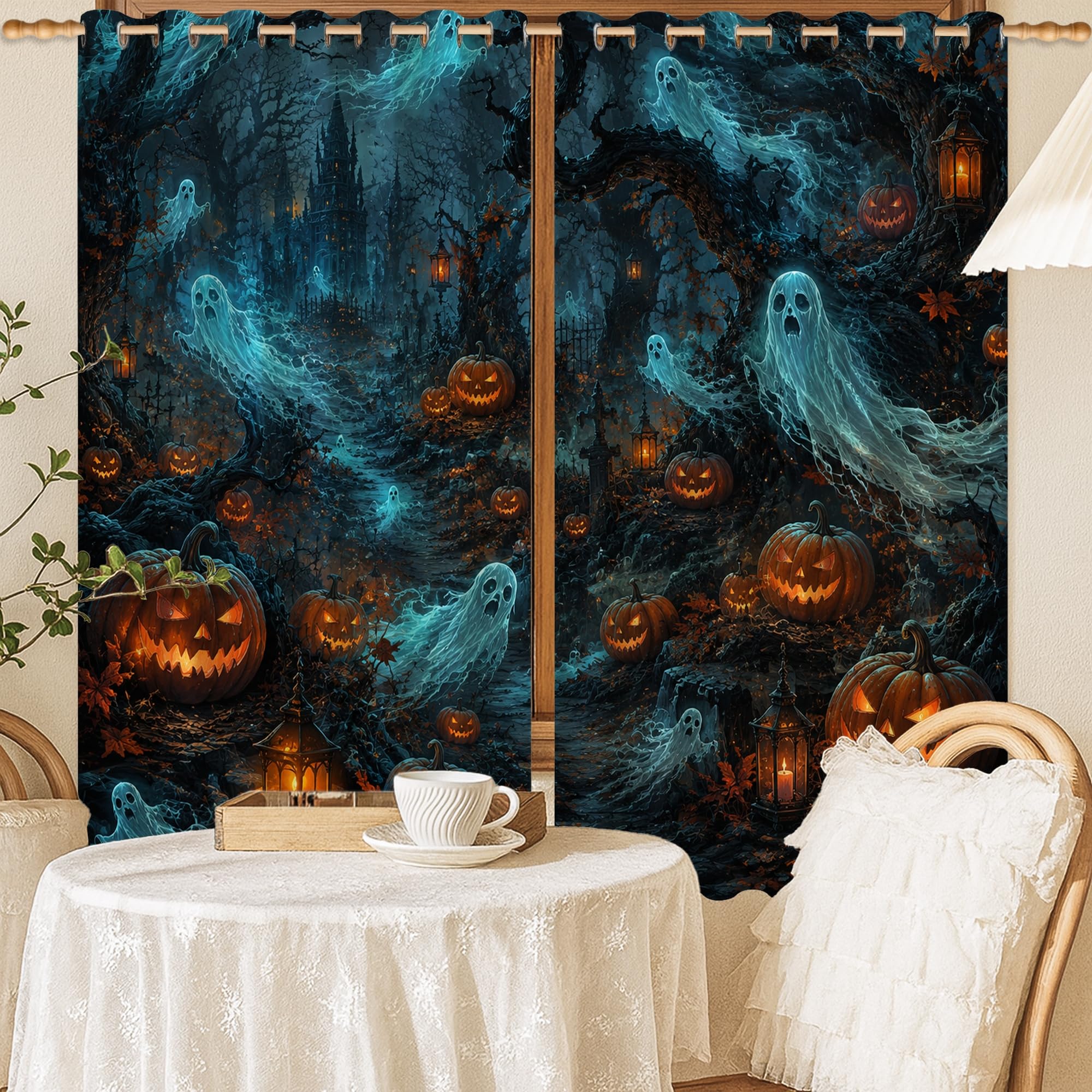 Rideaux occultants thermiques Halloween noirs 132x137 cm anti-froid