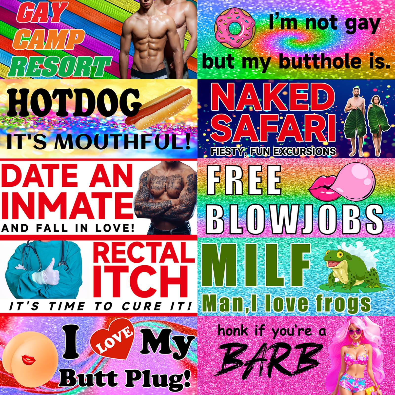 PREJOY 10PCS Prank Magnetic Bumper Stickers,Funny LGBT Rainbow Pride Adult Magnet Decals Sign for Vehicle Truck Car Reusable Magnet Sticker for Fridge