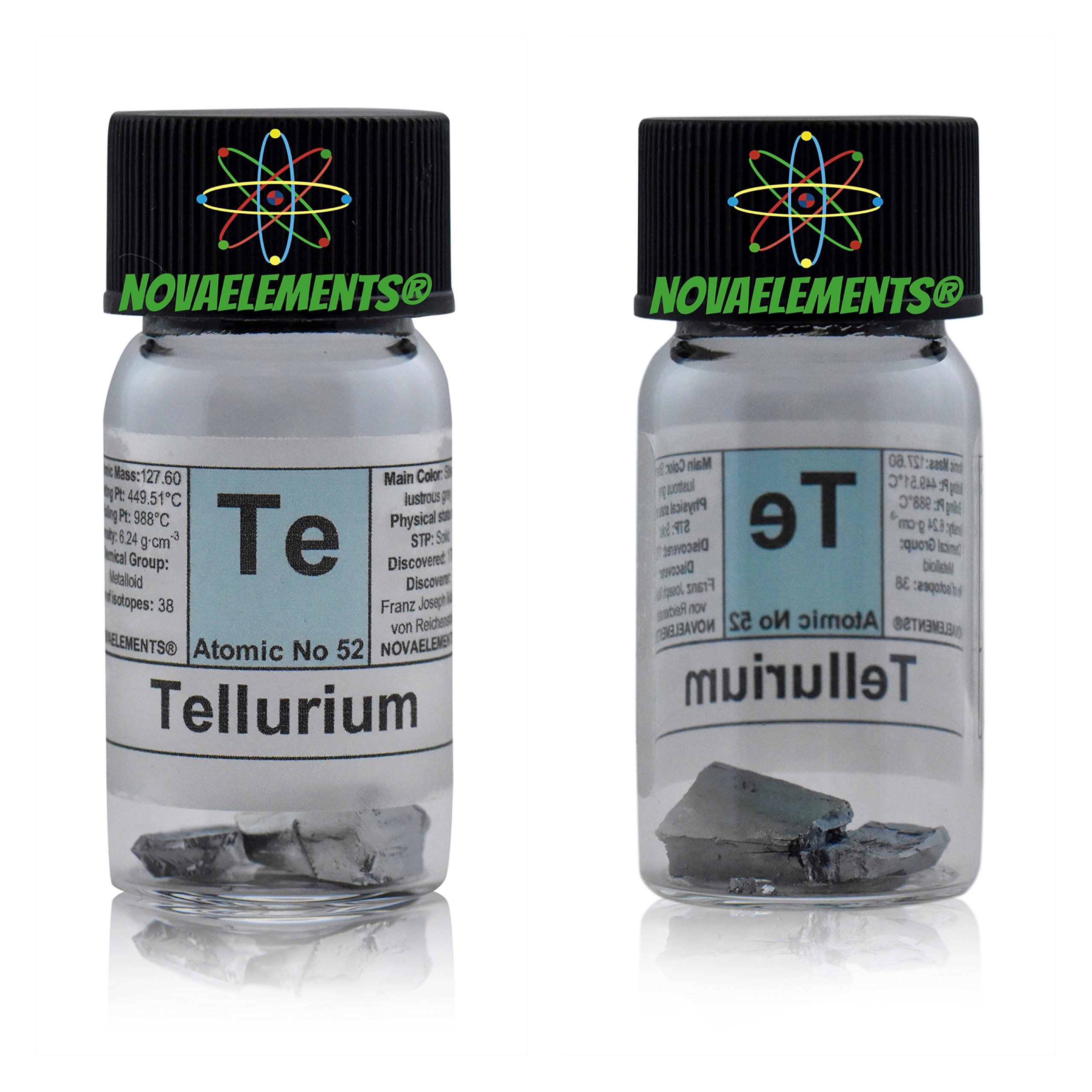 Tellurium Element 52 Te, Pure Sample 2 Grams 99.99% in Glass Vial with Label