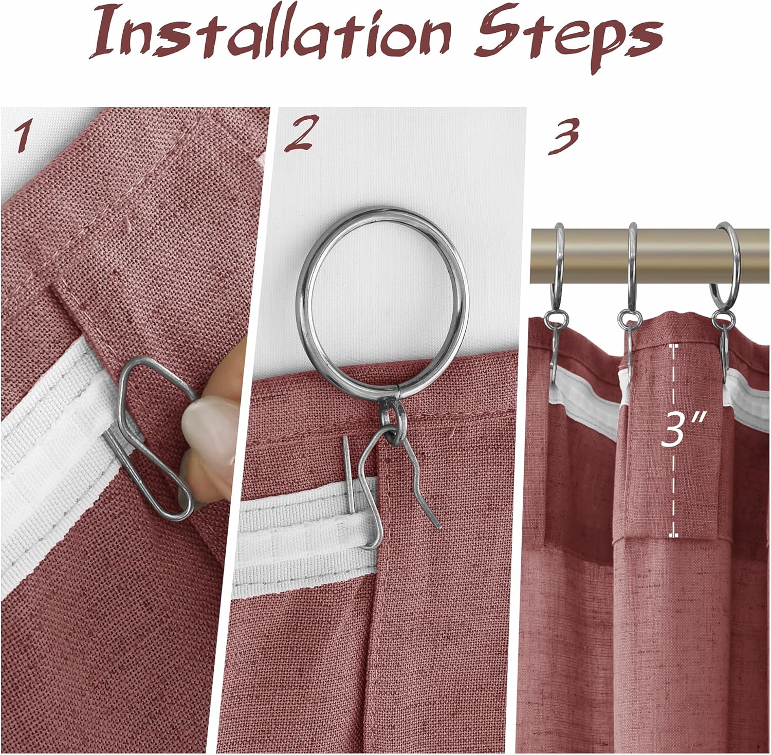 Joywell Canyon Rose Linen Curtains 84 Inches Length Light Filtering Neutral Farmhouse Boho Rod Pocket Back Tab Hook Belt Clip Rings Semi Sheer Window Drapes for Bedroom Living Room 2 Panels 52x84