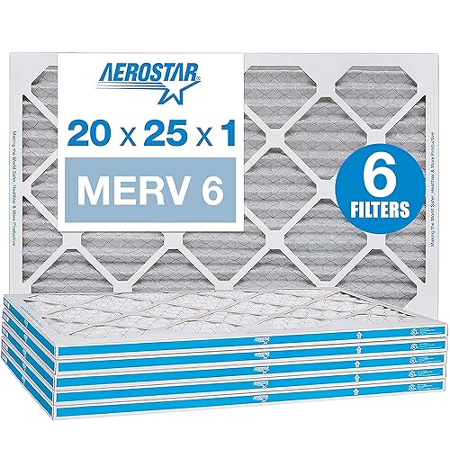 Aerostar Filtro de aire plisado MERV 6 de 20 x 25 x 1 pulgadas, para calderaaire acondicionado, paquete de 6 unidades (tamaño real 19 34 pulgadas x