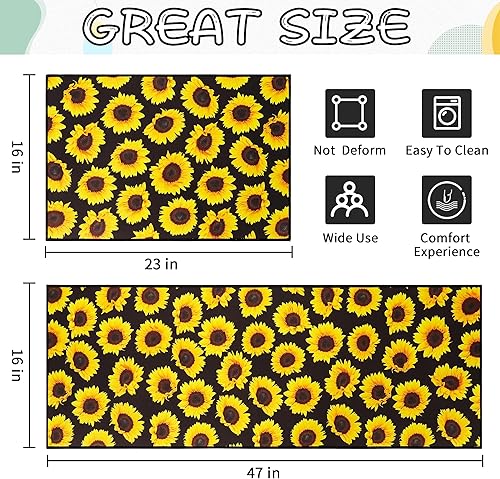 Miniatura 2 de Juego de 2 alfombras de cocina lavables para piso, hogar, fregadero, baño, antideslizante, acolchado, girasol, tapete de cocina, tapete de pie (flor