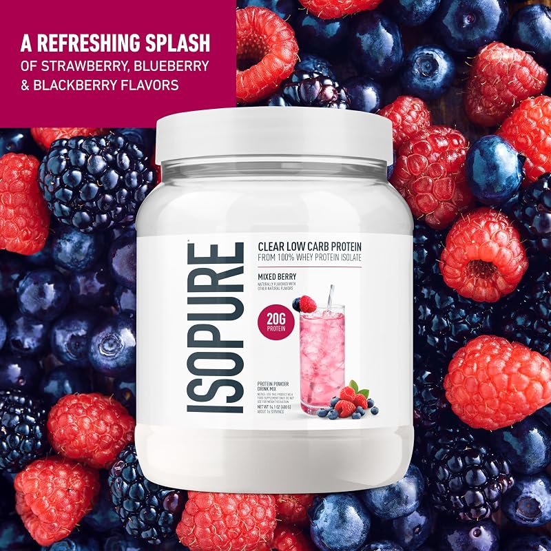 Isopure Clear Whey Isolate Protein Powder, Mixed Berry, 14 Serving image 3