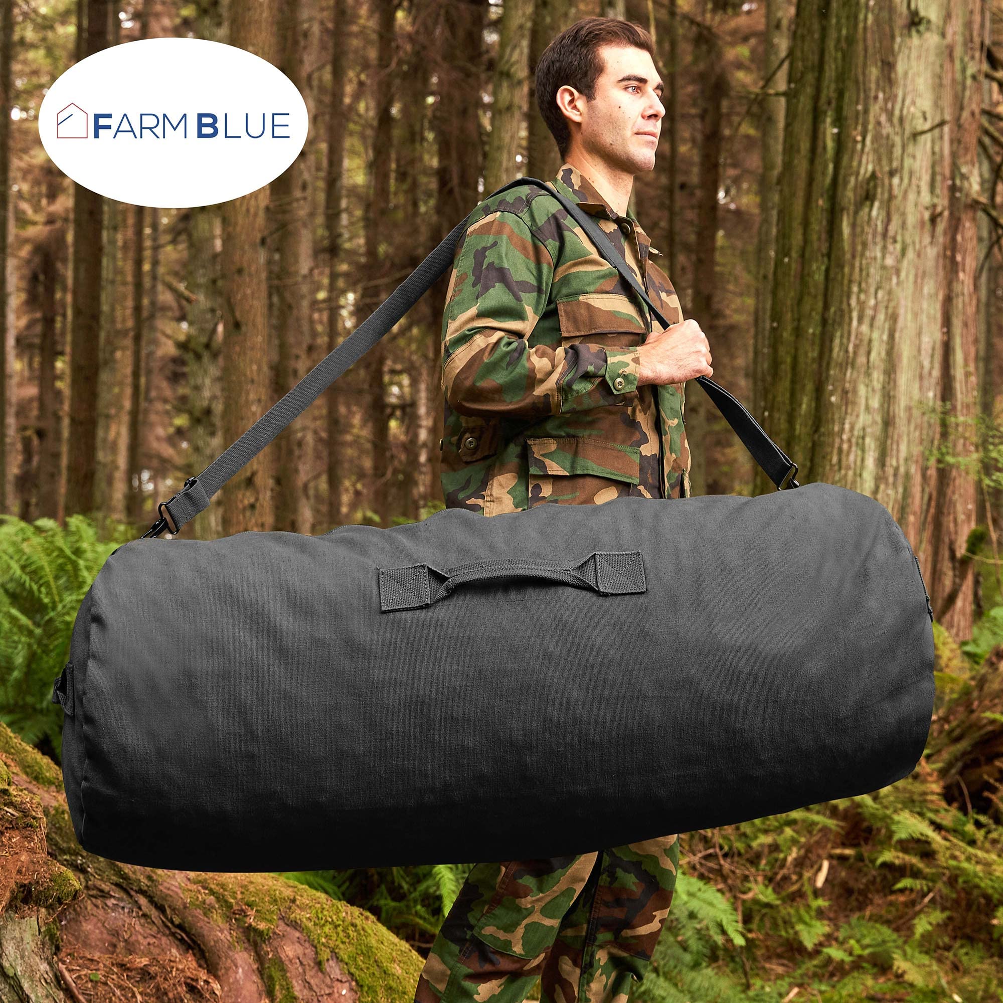 Bolsa de Lona con Cremallera Estilo GI Azul Granja OD – XL Heavy Duty Army – Bolsa de Lona de algodón de Grado Militar – Bolsa de Camping Reforzada – Fuerte Cremallera y asa Central
