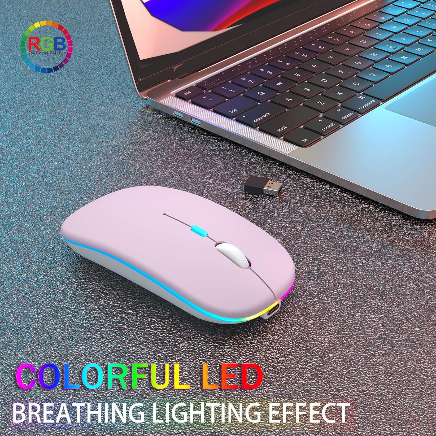 Wireless Bluetooth Mouse Rechargeable Laptop Mice with LED Use Portable(BT5.2 and USB 2.4G) Dual Mode Connection Silent Slim Computer Mouse for Laptop/iPad Tablet/Apple MacBook/PC (Pink)