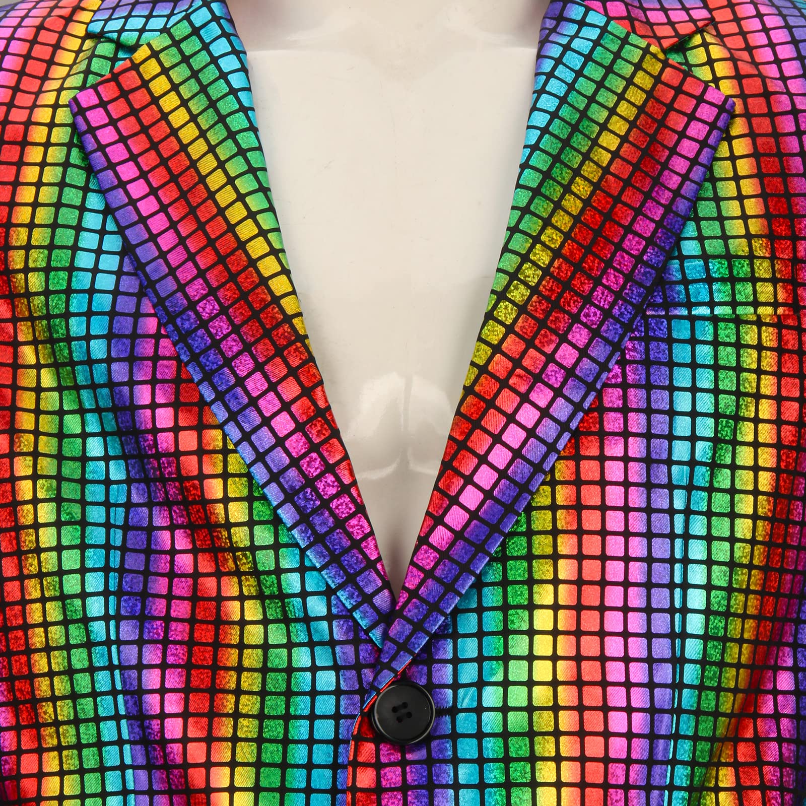 Funhoo Disfraz de fiesta de discoteca para hombre, metálico, 2 piezas, chaqueta, pantalones de manga larga de los años 70, traje de lentejuelas brillantes para Halloween, cosplay, carnaval, traje vintage