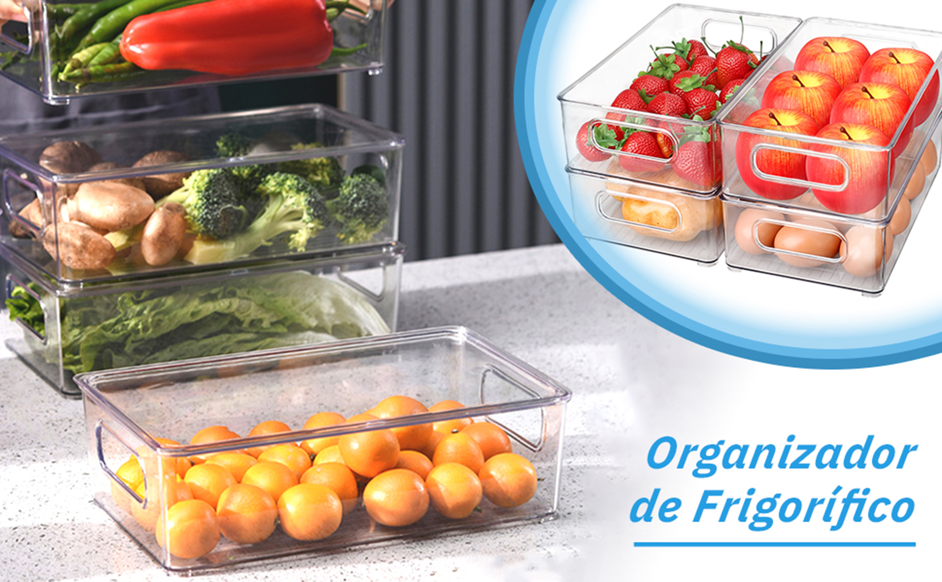 FINEW Set 6 Organizer Per Frigorifero Trasparenti: Contenitori Impilabili Con Manico, Per Cucina E Congelatore - 2