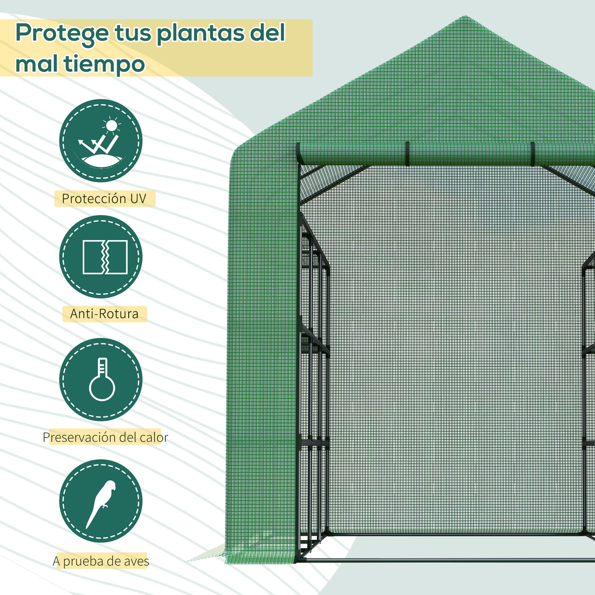 Outsunny Invernadero Pequeño de Exterior con 4 Niveles 244x180x210 cm | Con Puerta con Cremallera y Marco de Acero, para Cultivar Plantas y Flores, Color Verde
