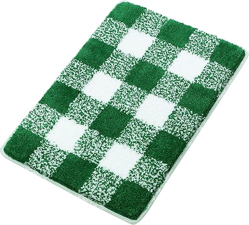 PiccoCasa Tapetes de baño de microfibra con patrón a cuadros, extra suaves, esponjosos, absorbentes, tapetes de baño para bañera, tapete