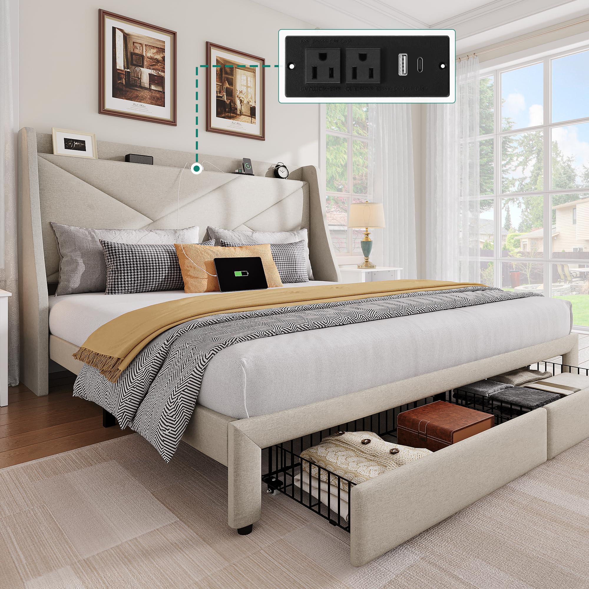 Amazon｜YITAHOME 収納ベッド フレーム クイーンサイズ タイプ