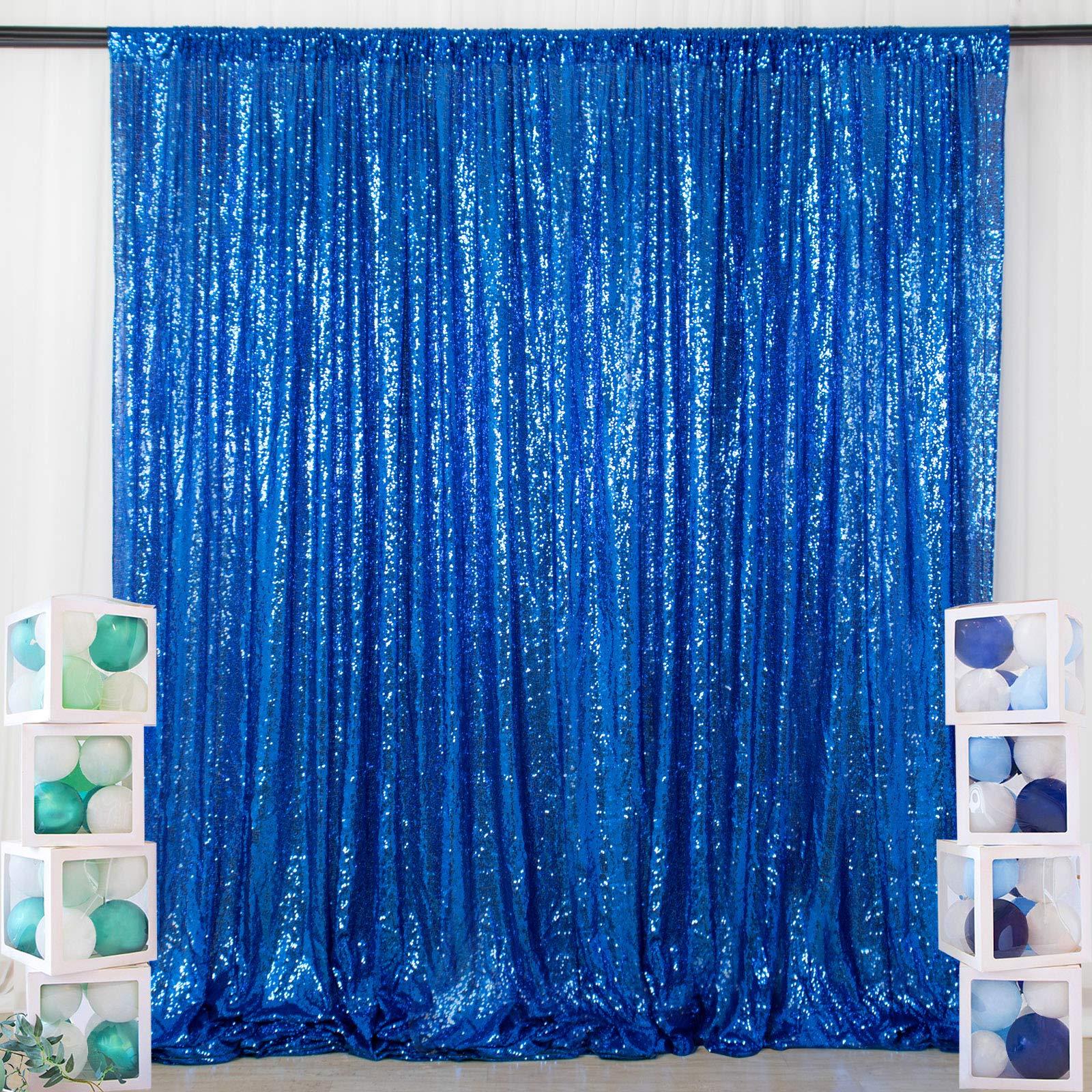 ShinyBeauty Royal Blue Sequin Curtain Backdrop 2 Panels 4FTx8FT Photo Curtain Backdrop Curtain Panels 96 Inches Long -190522E