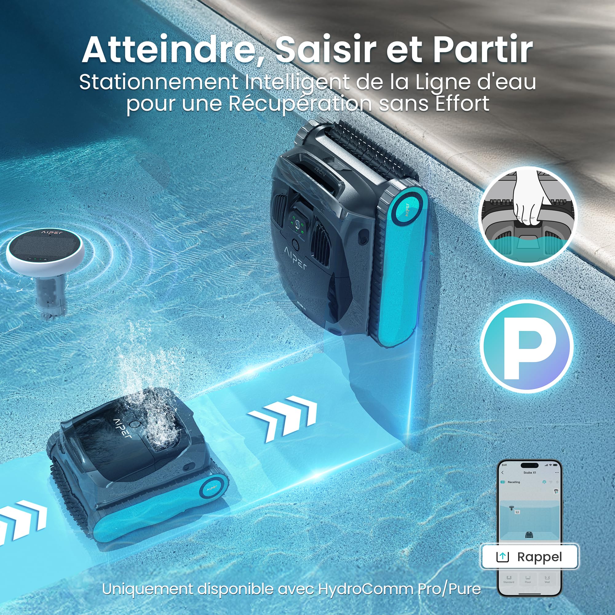 AIPER Scuba X1 Robot Piscine avec App, Aspirateur Piscine avec WavePath 3.0 et Navigation Intelligente, système de Filtration Ultra-Fine, Nettoyage Ligne d’Eau, Idéal pour Les Piscines enterrées, Bleu