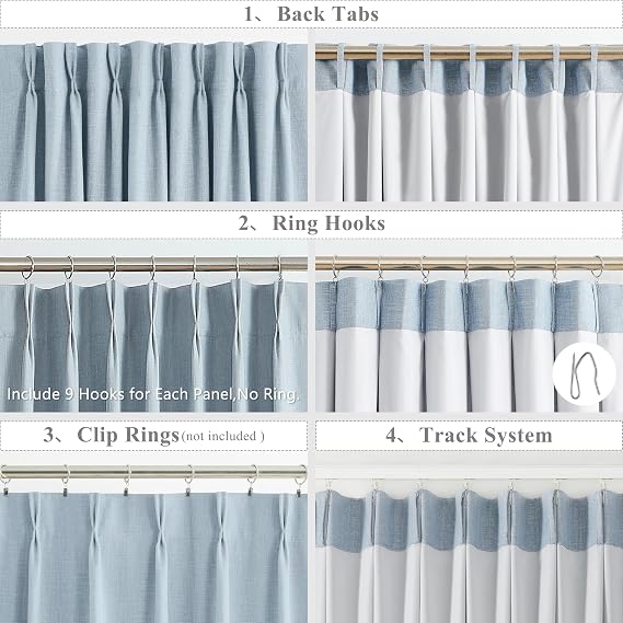 WEST LAKE 90 Inches Length Dusty Blue Pinch Pleated 100 Blackout Curtain Panels with Liners,Linen Textured Drapes for Bedroom Living Room,Energy Efficient Backtab Hooks Window Treatment,40 Wx90 Lx2
