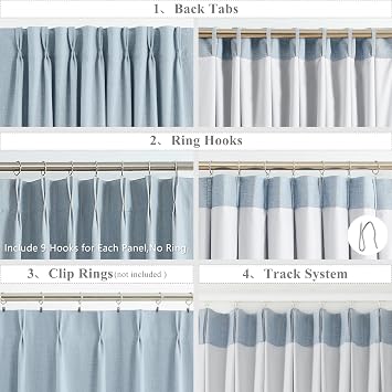 WEST LAKE 90 Inches Length Dusty Blue Pinch Pleated 100 Blackout Curtain Panels with Liners,Linen Textured Drapes for Bedroom Living Room,Energy Efficient Backtab Hooks Window Treatment,40 Wx90 Lx2