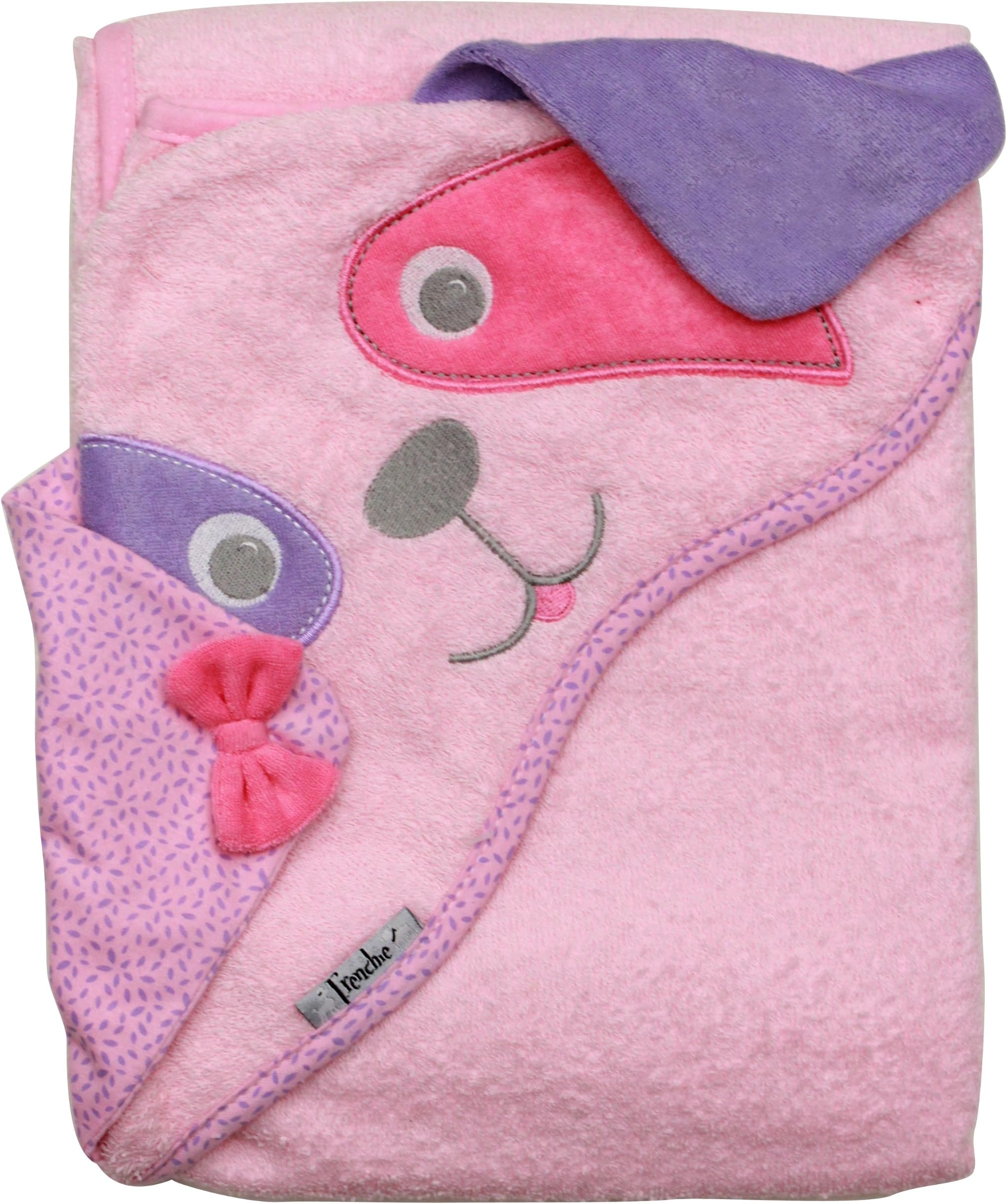 Frenchie Mini CoutureBaby Infant Hooded Towel, Pink Dog, 100% Cotton Woven Terry, 40" x 30"