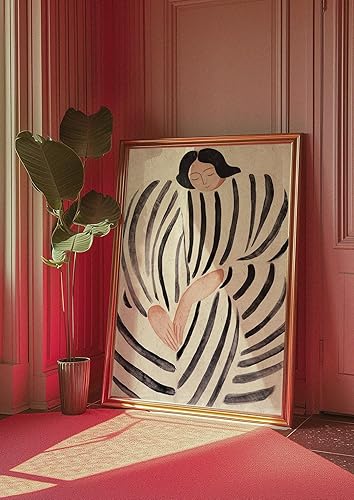 Miniatura 6 de Trendy Woman Abstract Art Print featuring bold black stripe design, 70s retro poster style, modern wall decor for living room or bedroom