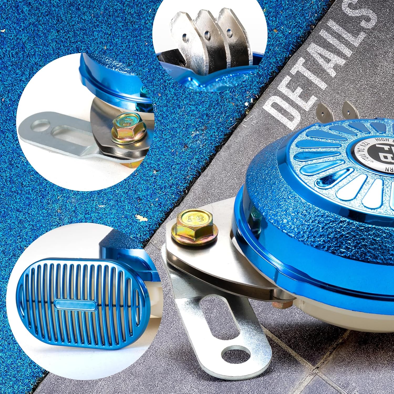 Loud Car Horn Kit，3-Tone Train Horn with Different Sounds,130db High & Low Tone Truck Horns,12V Blue Fashion Dual Horns for Truck/Motorcycle/Car/E-Bike/SUV