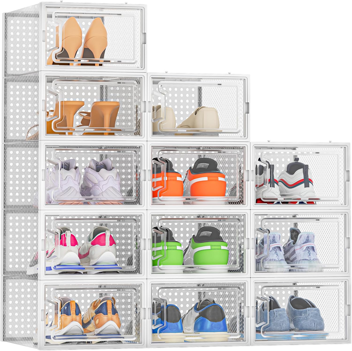 HOMIDEC Shoe Storage, 12 Pack Shoe Organizer for Closet, Shoe Boxes Clear Plastic Stackable Shoe Containers with Lids for Size 13