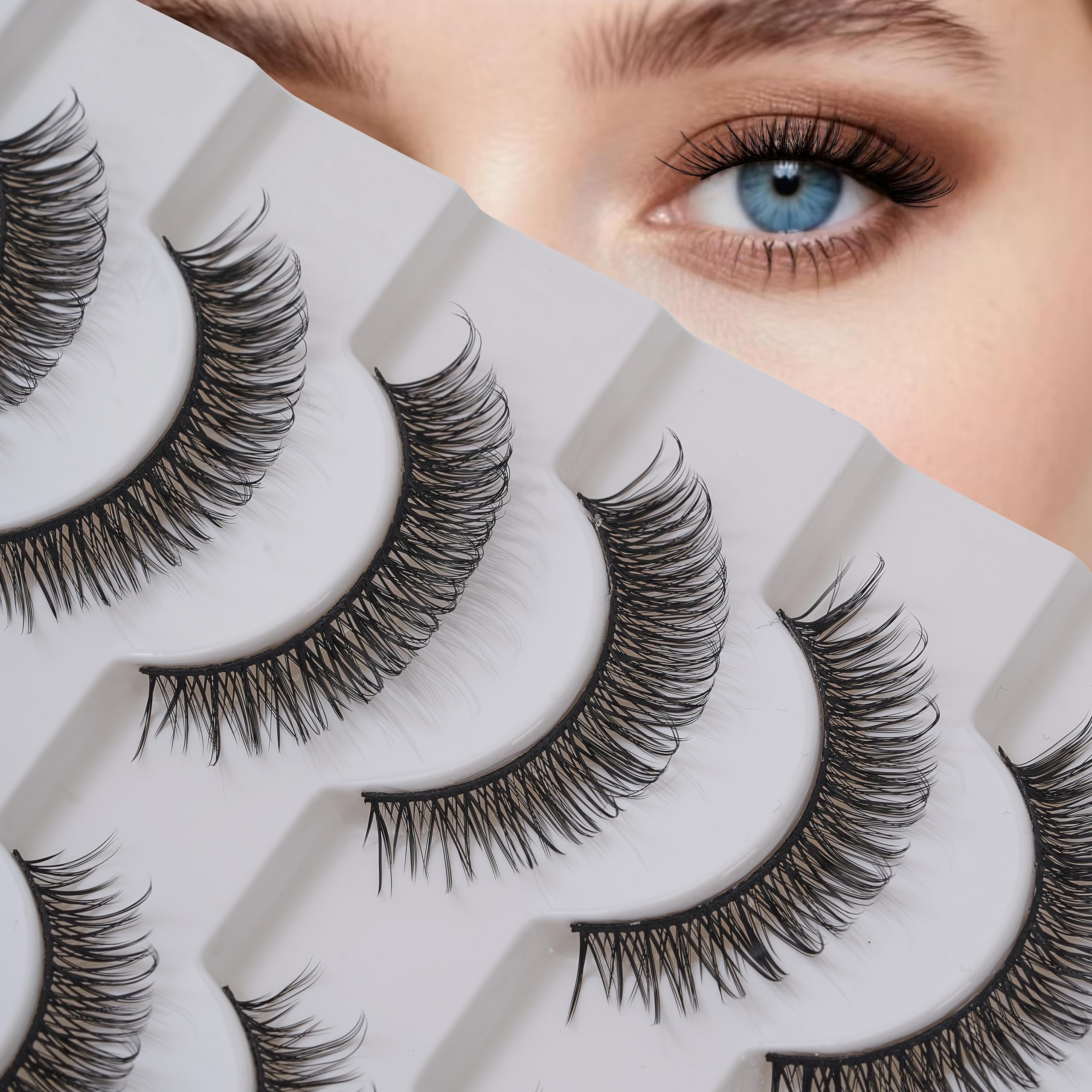 viiviiRose'e Strip Lashes,Black Cotton Band,Fluffy Natural Look,C Curl,10 Pairs,White(T40)