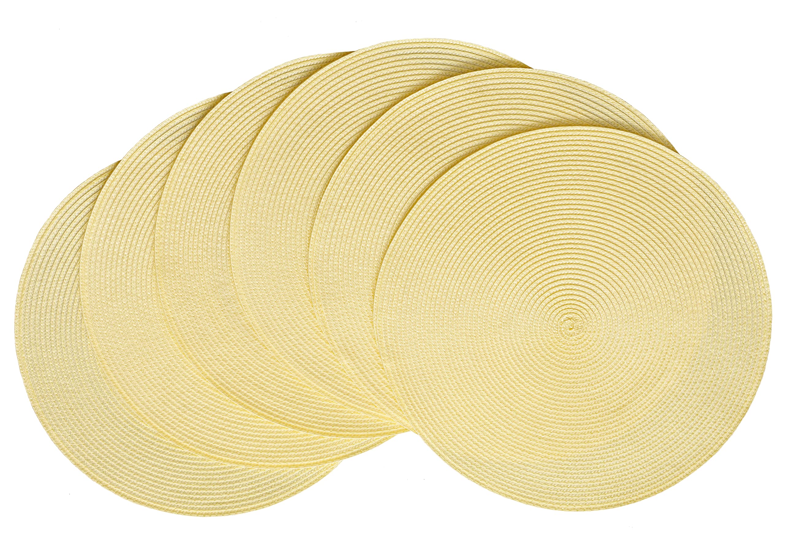HODJOY Round Placemats Set of 6, Table mats for Indoor and Outdoor Dining Tables, Washable Woven Non-Slip Placemats 15inch (Straw Yellow)