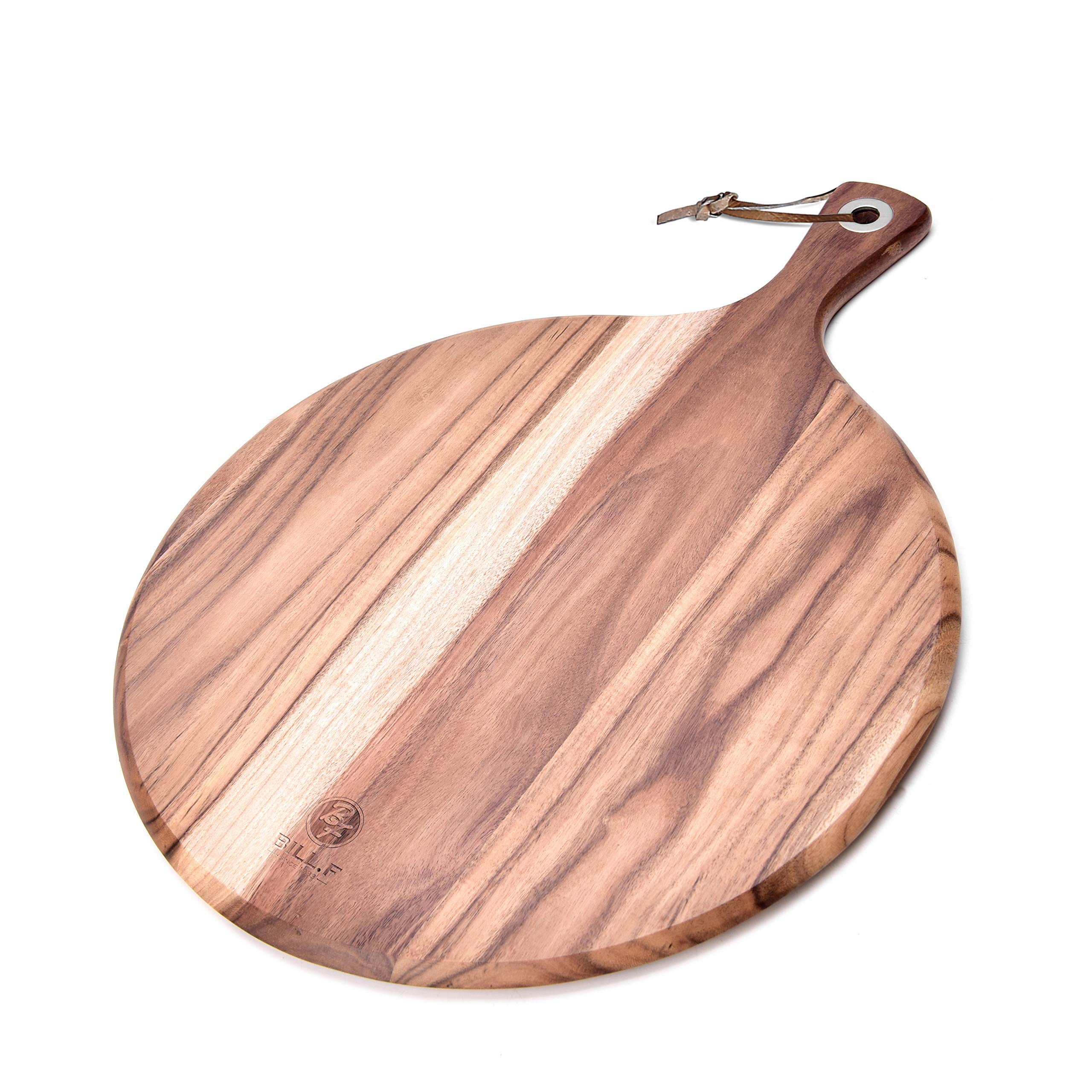 BILL.F Acacia Wood Pizza Peel,10" Cutting Board, Cheese Paddle Board, Bread and Crackers Platter for Serving and Minor Food Prepare with Handle - 14x 10 x 0.5 Inch