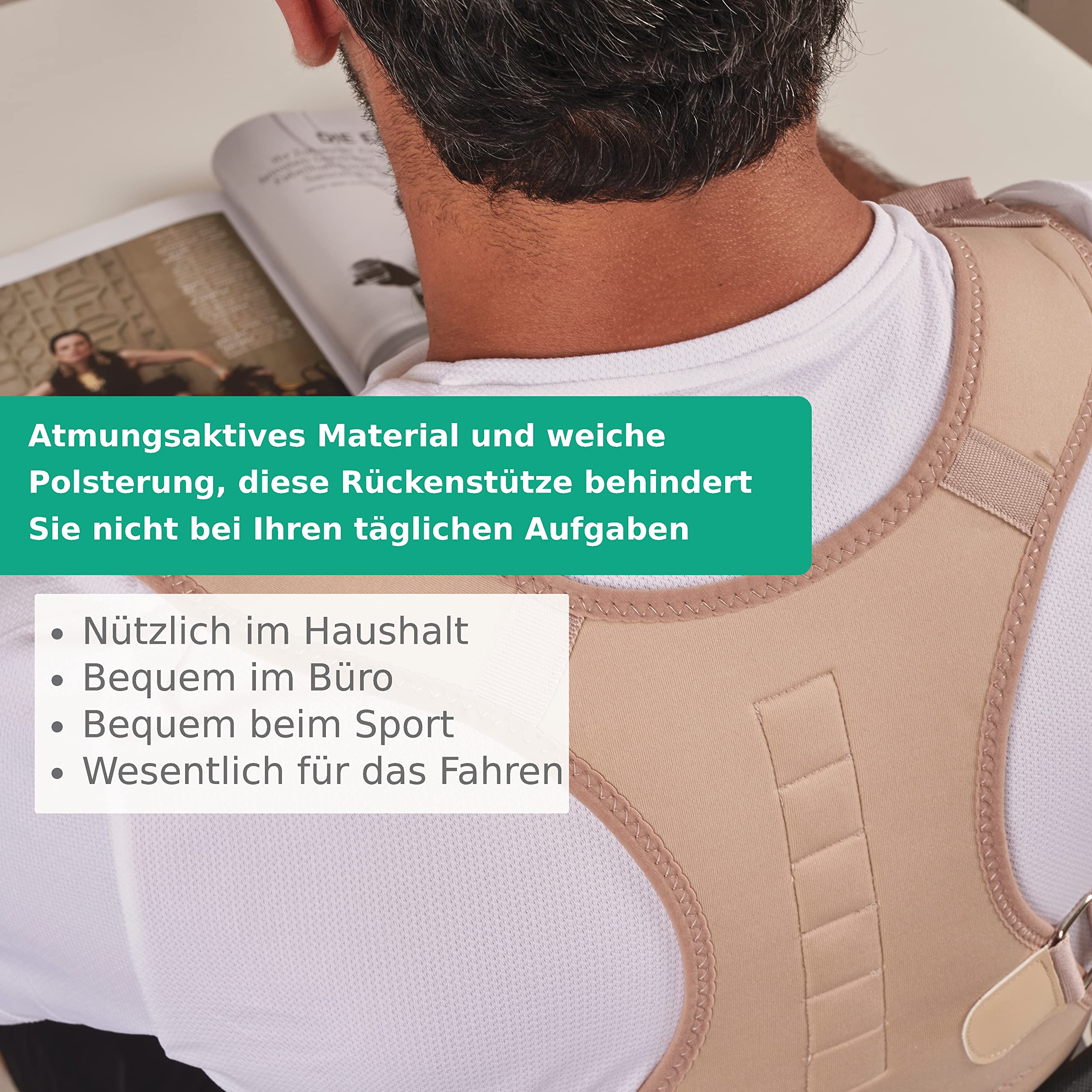 Haltungskorrektur - Verstellbare Magnet-Bandage - Rückentrainer aus Neopren, mit Polsterung - Unterstützt die Haltung, kann Rücken- und Schulterschmerzen lindern - 39 x 32 x 0,5 cm, M