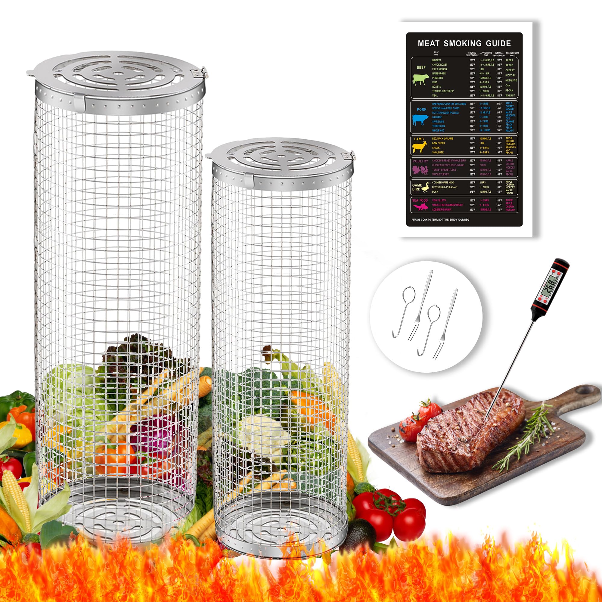 ENEL Rolling Grill Baskets kit, Rolling Grill Baskets for Outdoor Grill, Rolling Grill Basket, BBQ Grill Basket, Rolling Grilling Basket, Grill Baskets for Outdoor Grill Vegetables, BBQ accessories