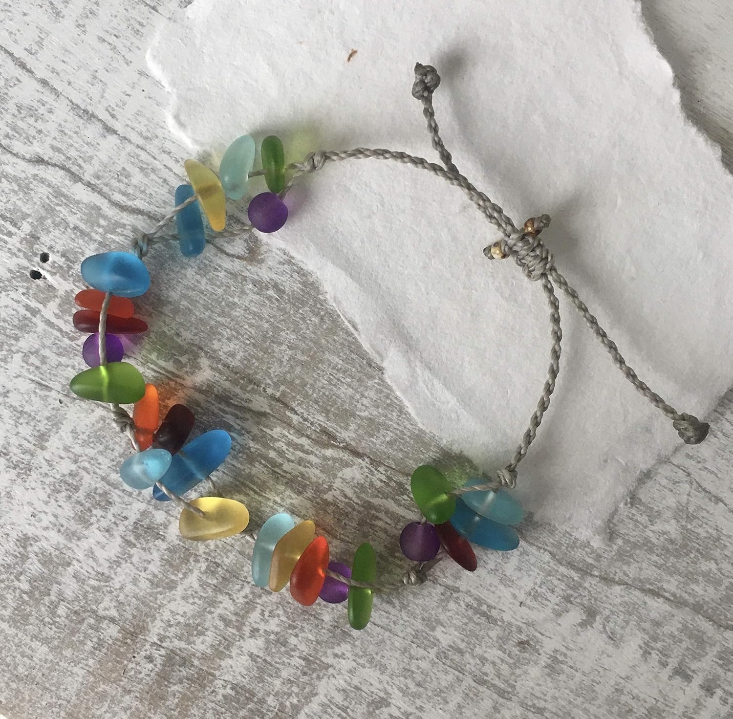 Rainbow Sea Glass Bracelet in Colors of the Chakra, Gift for Women, Del Mar Handmade in the Caribbean (Bracelet)