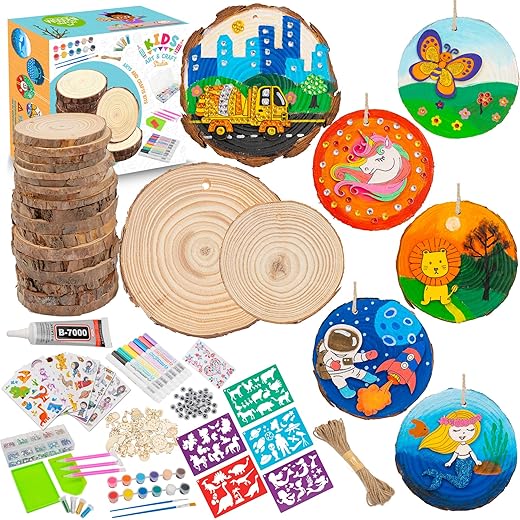 FTBox Wooden Crafts Gift for Kids, Wood Slices Arts & Crafts Christmas Gifts for Boys and Girls Ages 4-12, Craft Activities Diamond Painting Art Toys for 6 7 8 9 10 11 12 Year Old