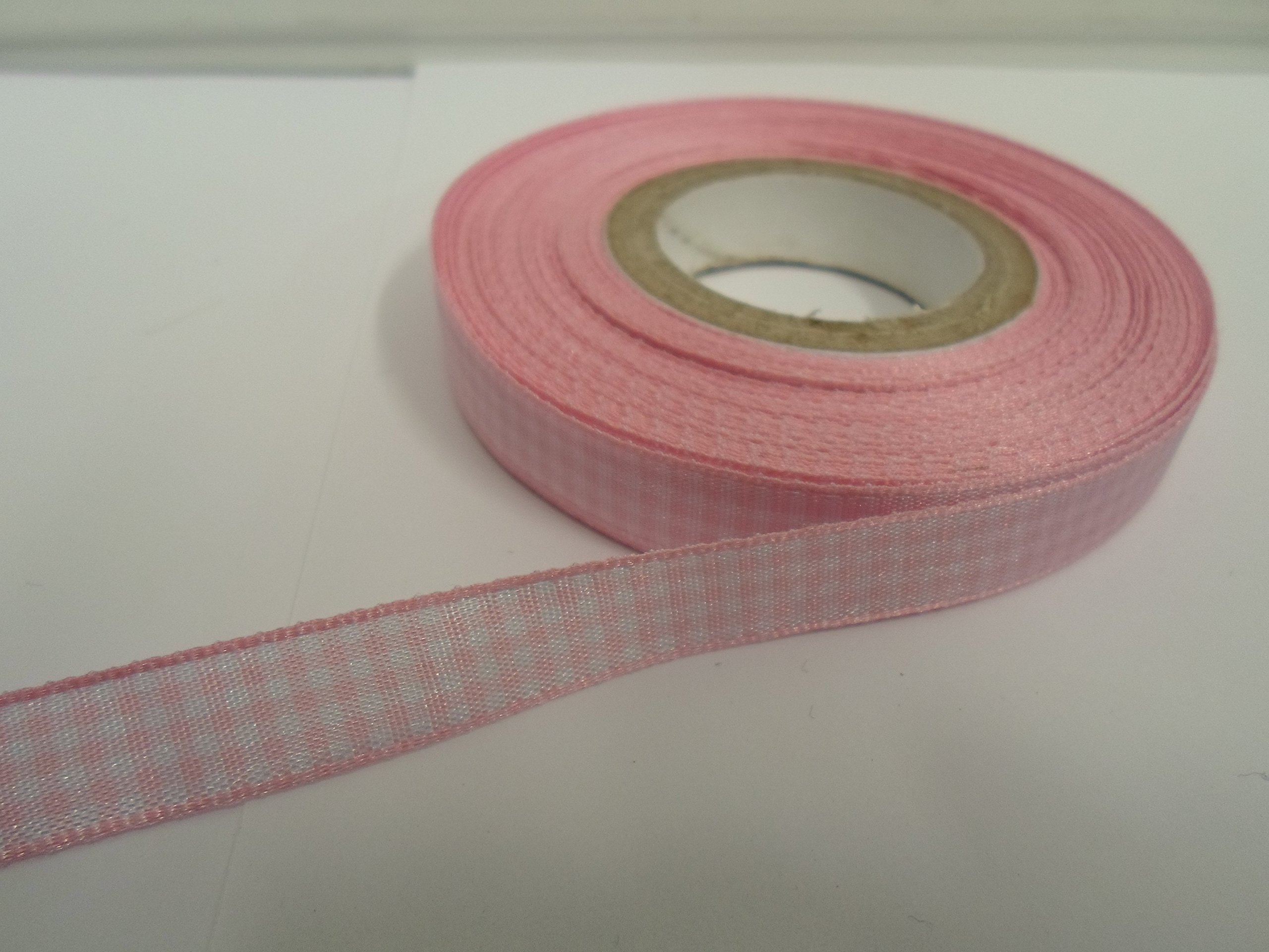 1 Full Roll Reel of 10mm Gingham Ribbon x 25 metres Baby Pink Light Pink Double Sided Check 10 mm 3/8" 1cm