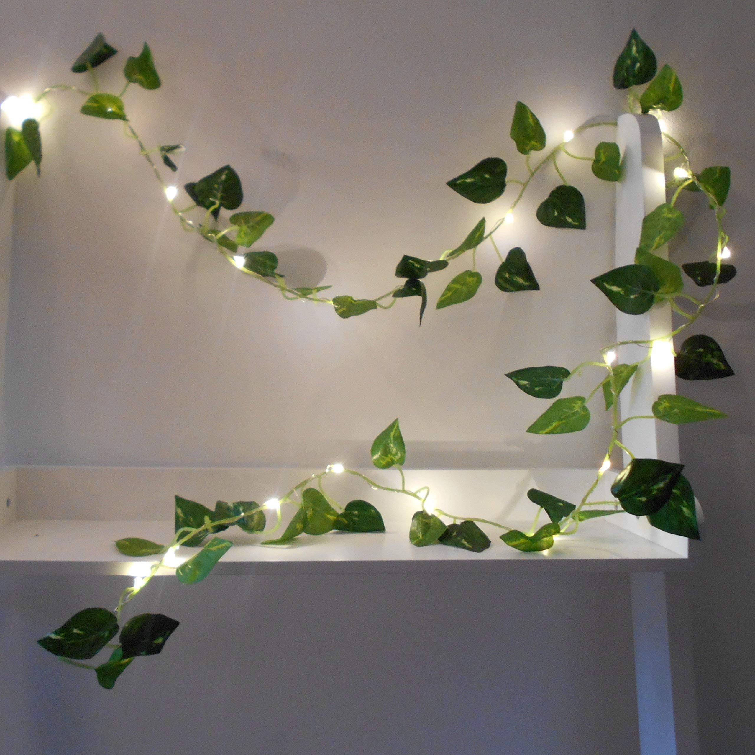 Ivy Fairy Lights String Lights 2m 20 LED - Wedding Decorations - AA Battery Powered - Warm White - Indoor Leaves - Ivy Garland with Lights - Fairy Lights Bedroom Leaf Fairy Lights