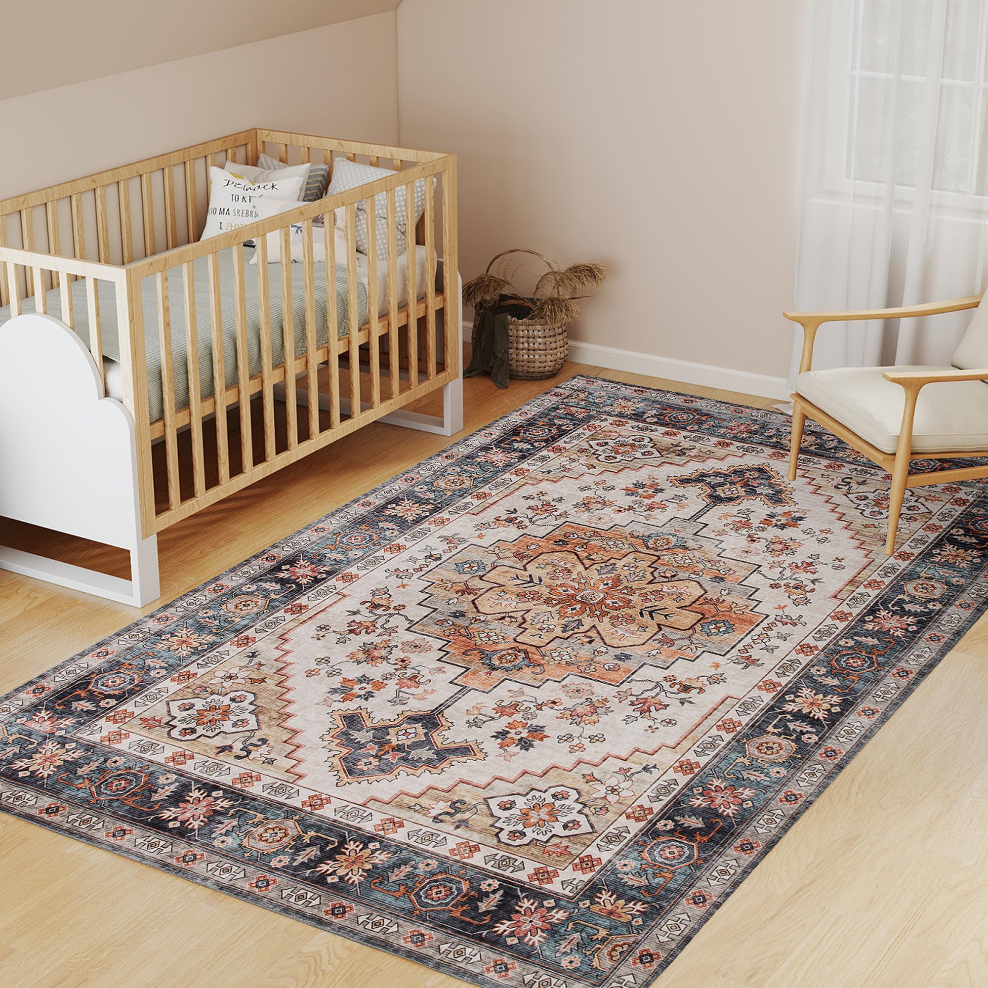HOMCOM Tappeto Stile Bohemien Antiscivolo e Lavabile 230x160 cm Marrone | Tappeto per Salotto e Camera da Letto, Pelo Corto