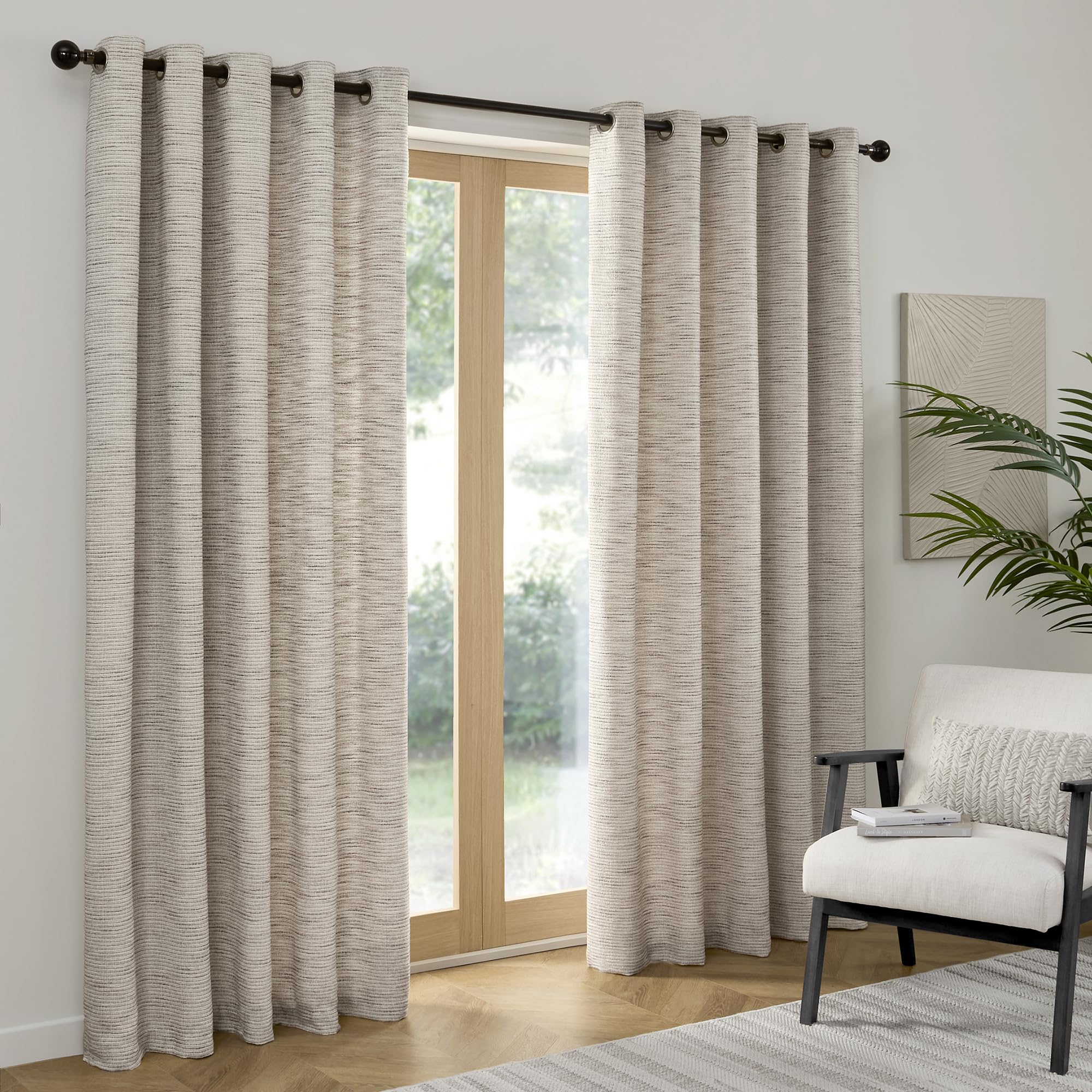 Curtina Talon Eyelet Curtains 66 x 72 Inch (168 x 183cm) – Grey Textured Jacquard Weave Curtains, Light Filtering Recycled Polyester for Living Room