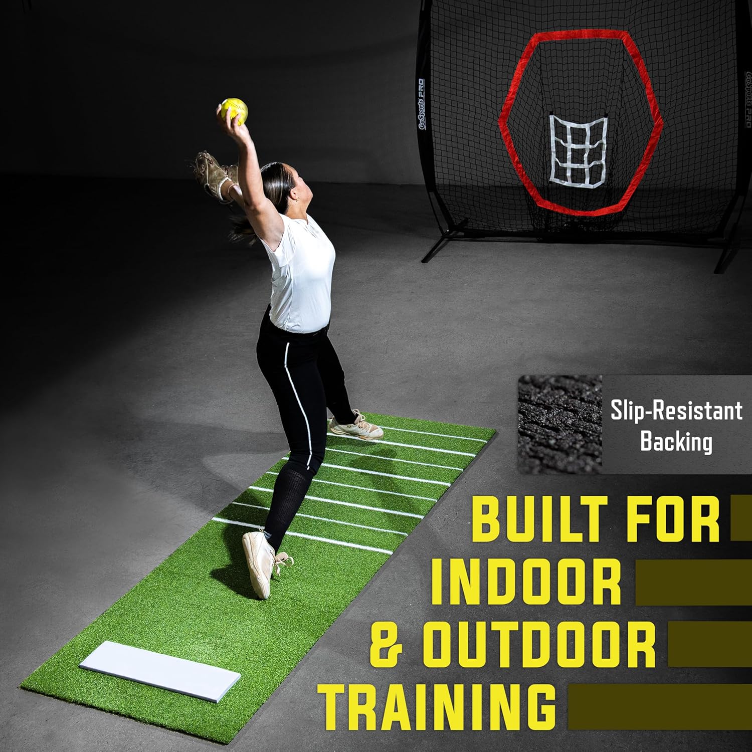 GoSports Softball Pitching Mat with Stride Lines - Indoor Outdoor Antislip Rubber Backing