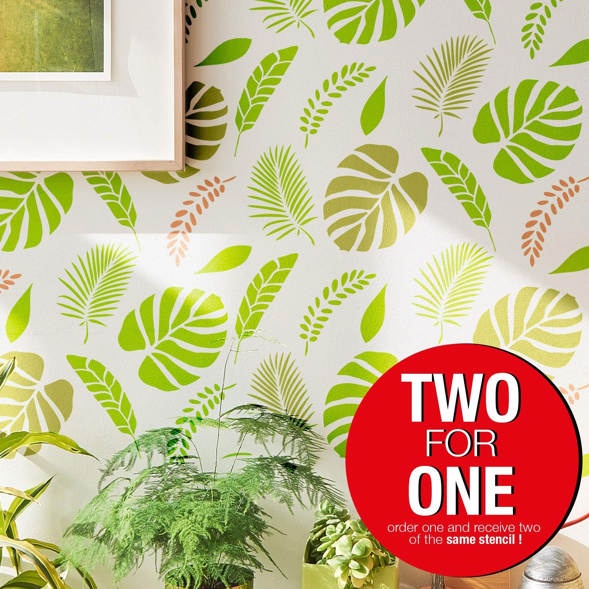 PINKIPO® 【2 Pack】, Tropical Forest I - Tropical Wall STENCIL Modern Wall Stencils for Painting - Wall Stencils Pattern, Pinkipo - Leaf