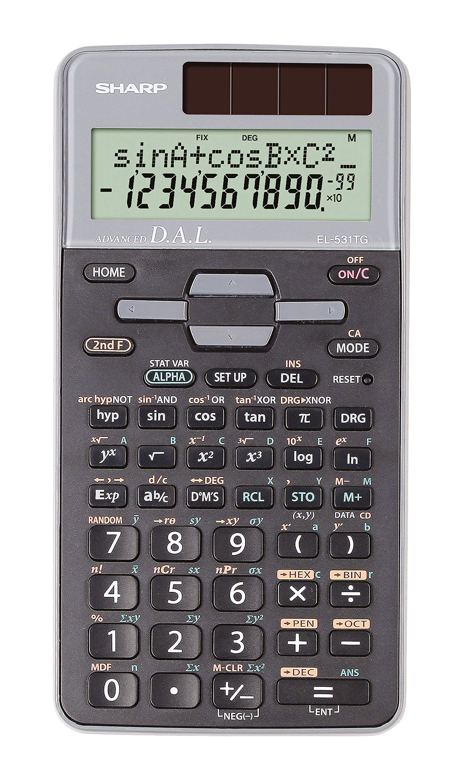 EL-531 TG-GY Scientific School Calculator with 2 Line Display, D.A.L Input, Solar and Battery Operated, Grey