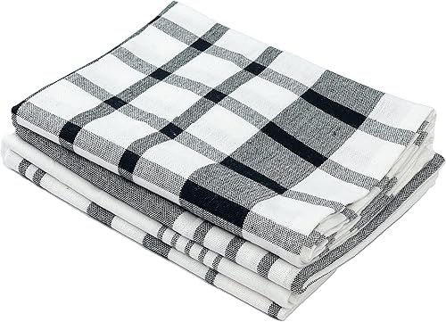 Miniatura 3 de Chardin home Juego de 4 paños de cocina de algodón reciclado, varios tejidos, negro-blanco, 18 x 28 pulgadas, paños de cocina y platos,