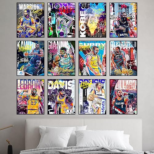 Miniatura 6 de Bigwig Prints Juego de pósteres de baloncesto  Pósteres de baloncesto para dormitorio de niños, arte de pared de baloncesto, pósteres de la NBA para