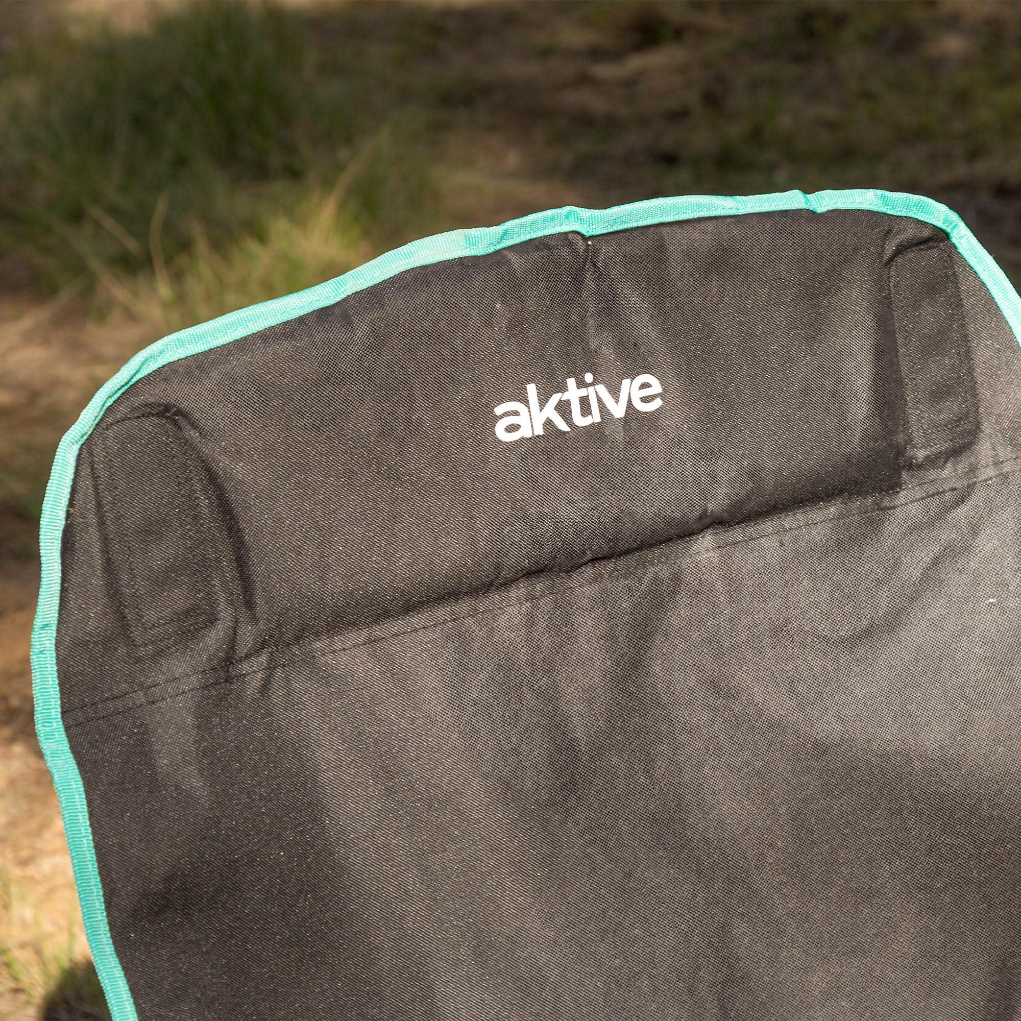 AKTIVE Pack 2 sillas Camping, 55x45x90 cm, Asiento Alto 35 cm, Negro Detalles Turquesa, Respaldo Alto, Antivuelco, Bolsas de Transporte con asa, Bolsillos Laterales (85562)