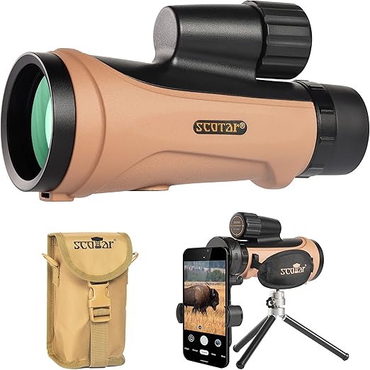 12x50 Monocular Telescope - FMC Fogproof, IP67 Waterproof Hand Held Telescope - BAK4 Phase and Dielectric Coated Prism - Adventure Accessories Set: Bag, Smartphone Adapter, Mini Tripod