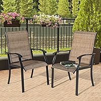 NUU Garden Patio Dining Chairs Set of 2 - Outdoor Textilene Armrest Chairs for Backyard Deck Garden, Stable Comfort Brown