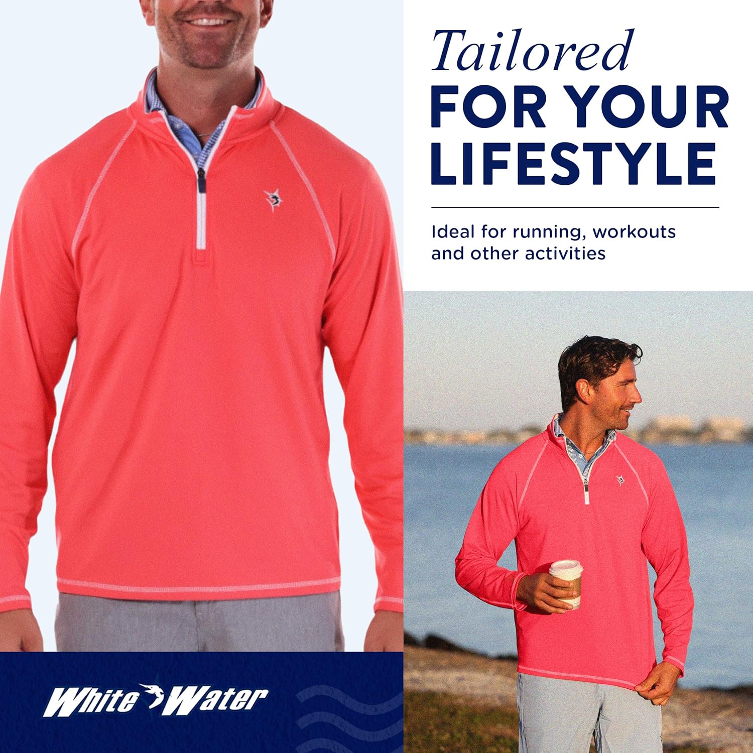 White Water Life New Harbor Mens 1/4 Zip Pullover – Ultra-Soft Brushed Stretch Performance Long Sleeve Golf Shirt Men X-Large - Red - Image 4