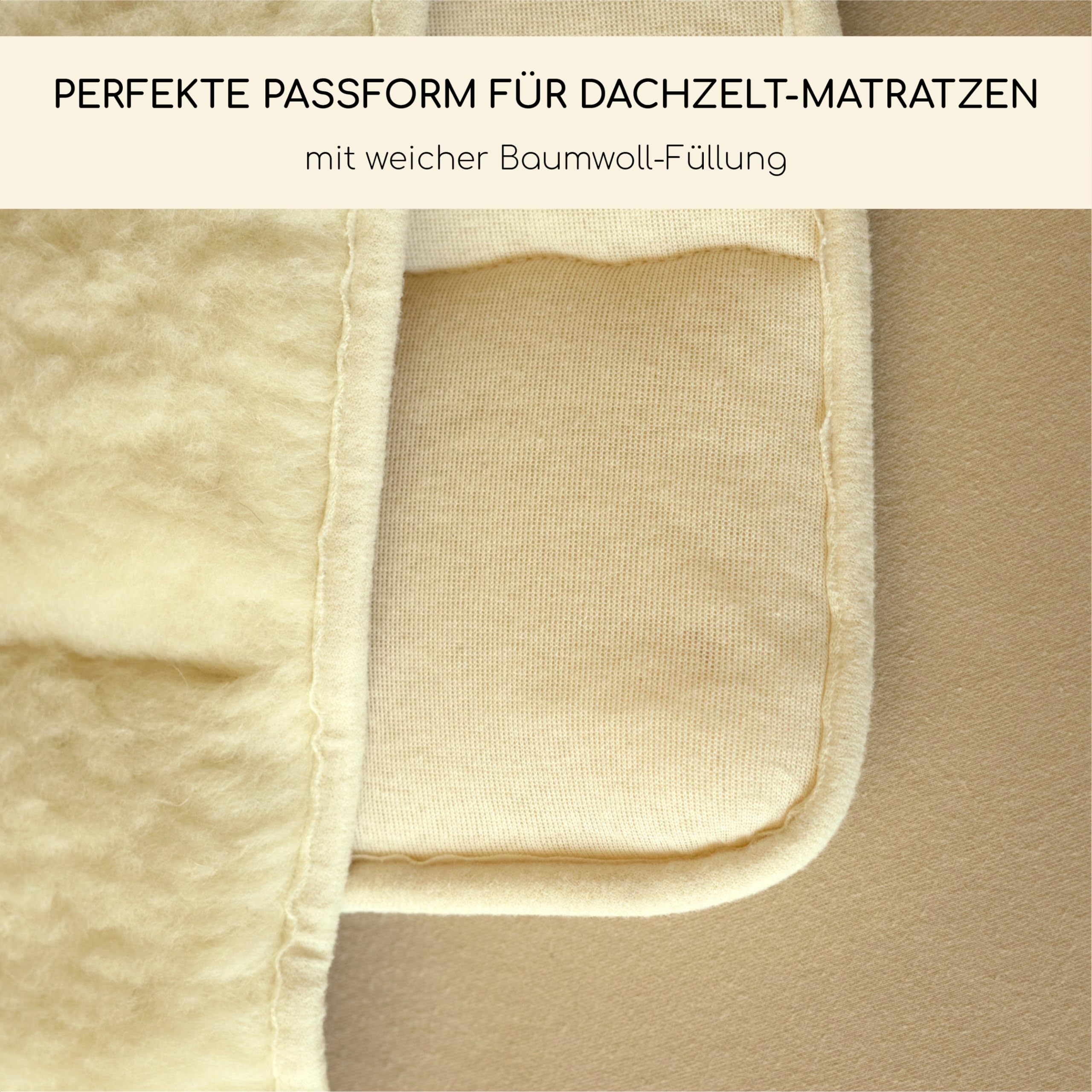 TILLHÅLL Dachzelt Matratzen Topper | Weiches Unterbett für Dachzelte mit Lammflor & Schurwolle | Matratzen-Schoner mit 4 Eckgummis